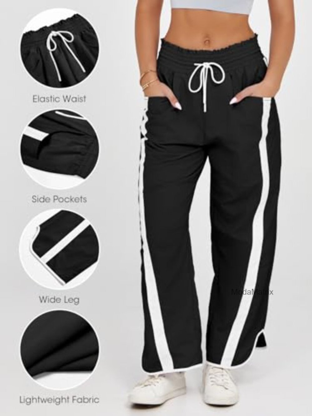 Baggy Wide Leg Track Pants Drawstring Elastic Waisted Y2K - Picture 3 of 7